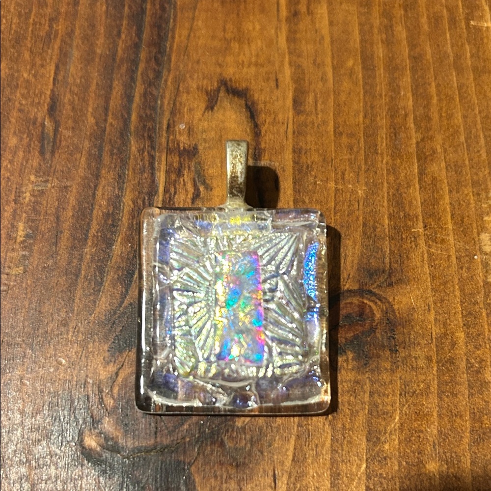 Iridescent Square Dichroic Glass Pendant